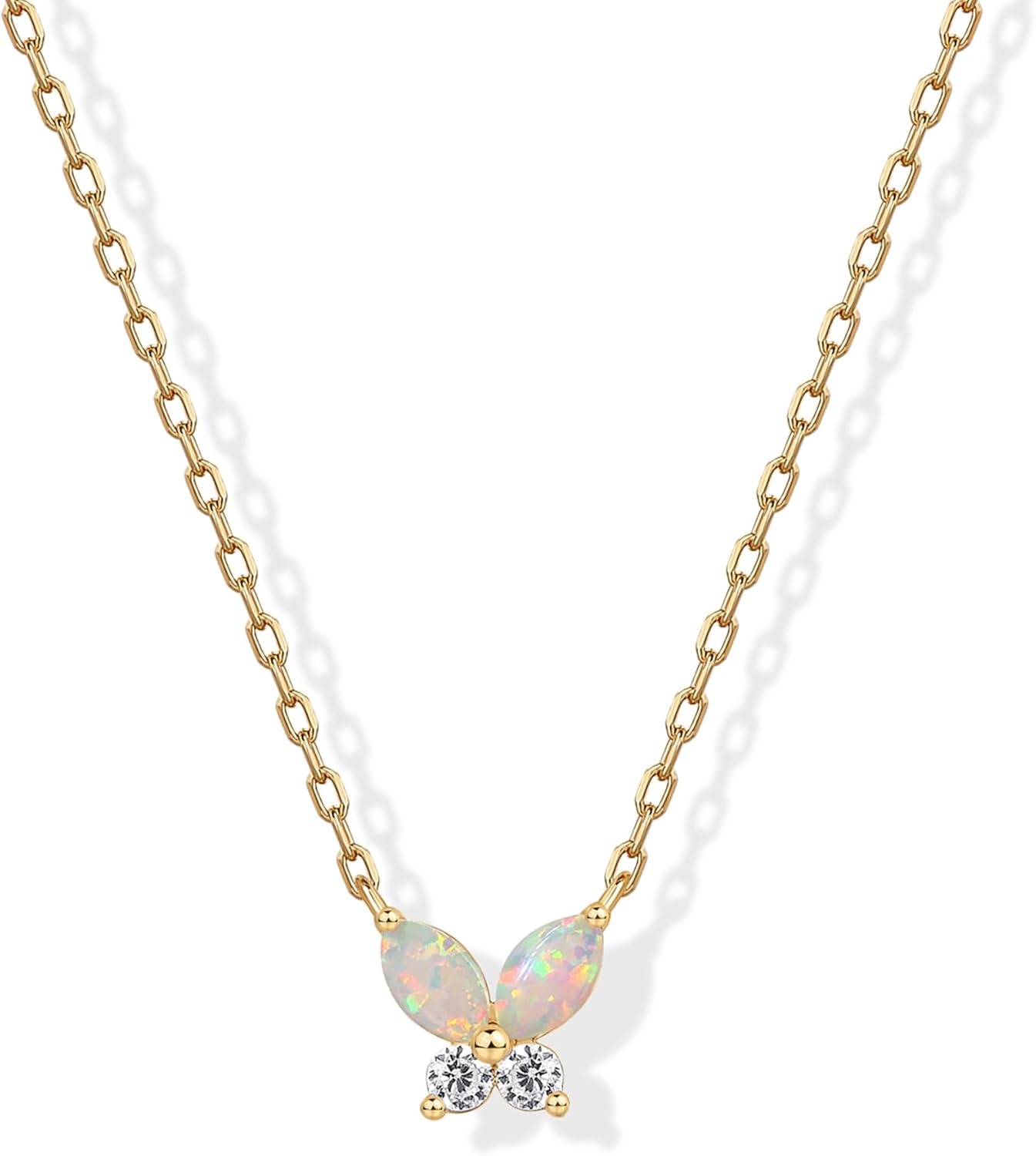 image:imagePAVOI 14K Gold Plated Opal Pendant Necklaces for Women Created Opal Cubic Zirconia Dainty Necklace Butterfly Round Triangle Antler Bar PendantsYellow Gold