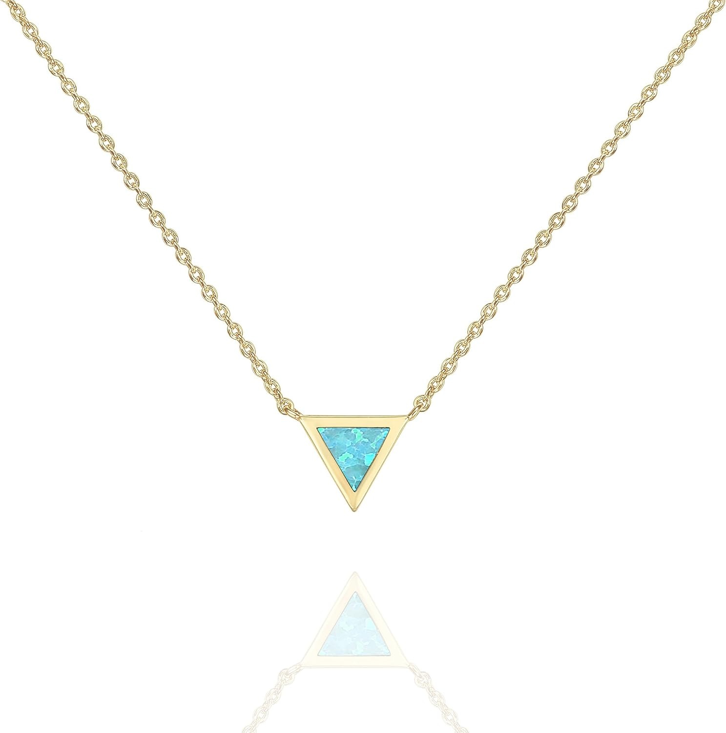 image:imagePAVOI 14K Gold Plated Opal Pendant Necklaces for Women Created Opal Cubic Zirconia Dainty Necklace Butterfly Round Triangle Antler Bar PendantsYellow Gold