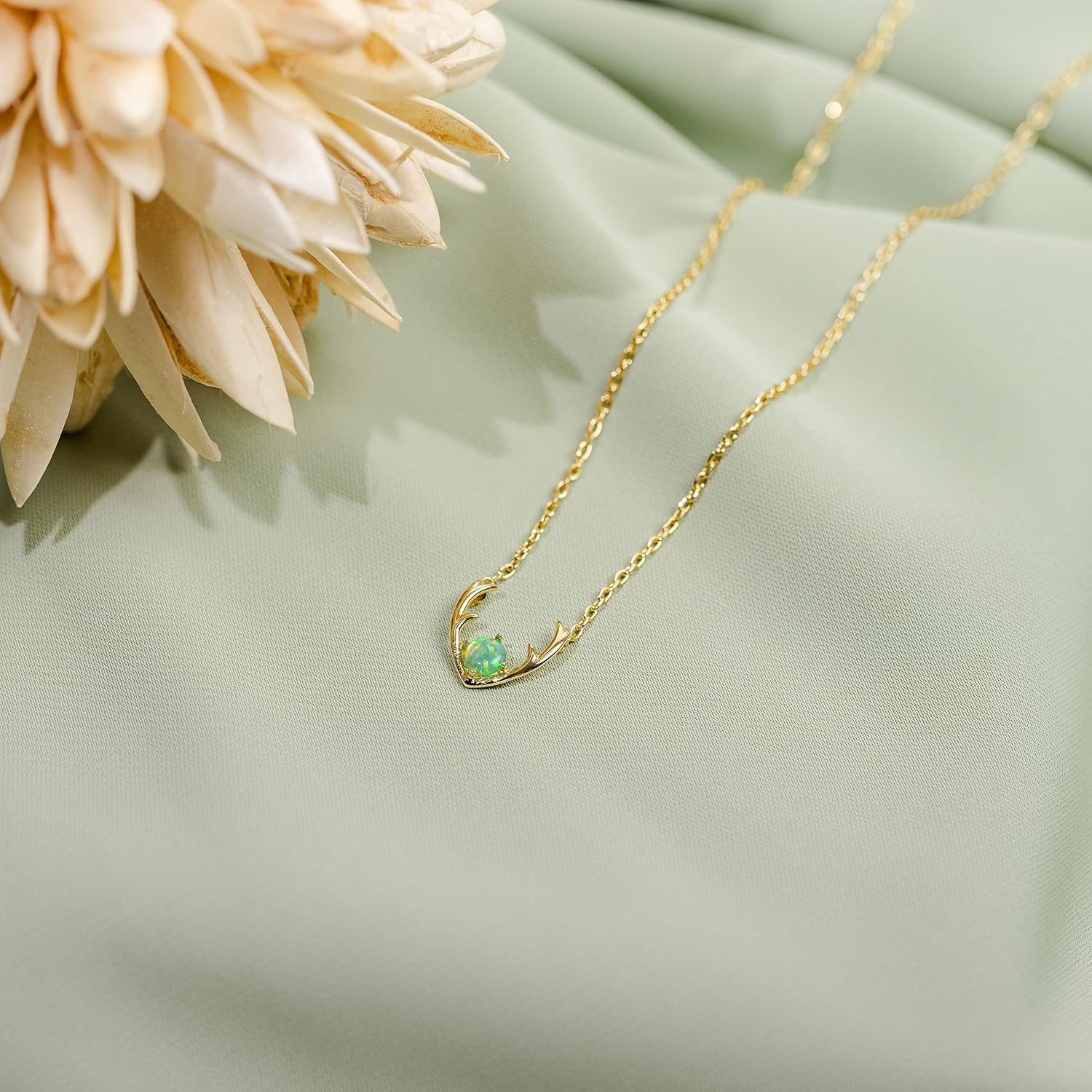 image:imagePAVOI 14K Gold Plated Opal Pendant Necklaces for Women Created Opal Cubic Zirconia Dainty Necklace Butterfly Round Triangle Antler Bar PendantsYellow Gold
