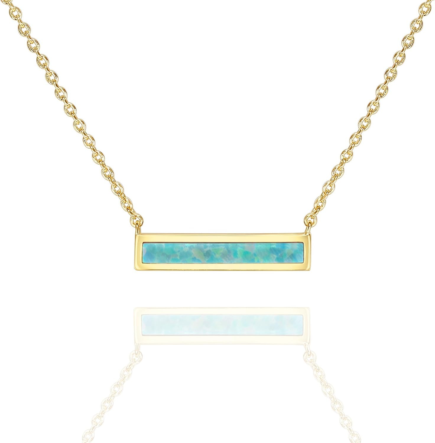 image:imagePAVOI 14K Gold Plated Opal Pendant Necklaces for Women Created Opal Cubic Zirconia Dainty Necklace Butterfly Round Triangle Antler Bar PendantsYellow Gold