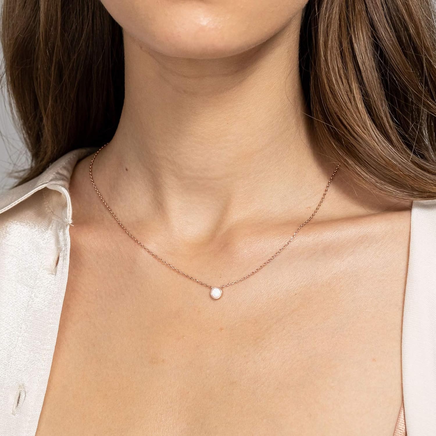 image:imagePAVOI 14K Gold Plated Opal Pendant Necklaces for Women Created Opal Cubic Zirconia Dainty Necklace Butterfly Round Triangle Antler Bar PendantsYellow Gold