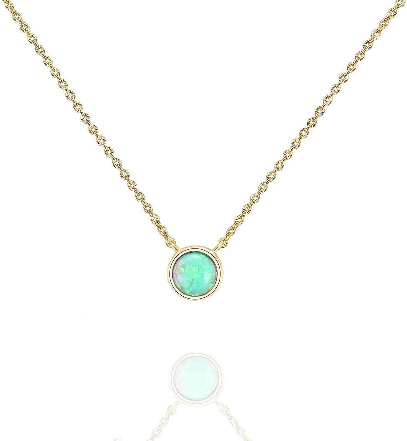 image:imagePAVOI 14K Gold Plated Opal Pendant Necklaces for Women Created Opal Cubic Zirconia Dainty Necklace Butterfly Round Triangle Antler Bar PendantsYellow Gold