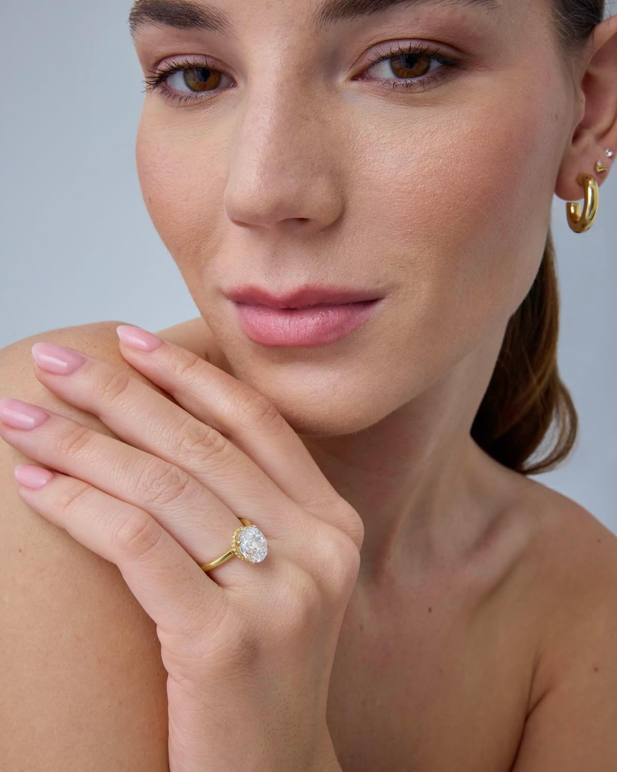image:imagePAVOI 14K Gold Plated Oval Engagement Ring for Women Hidden Halo 25CT Cubic Zirconia Promise Ring Wedding BandWhite Gold