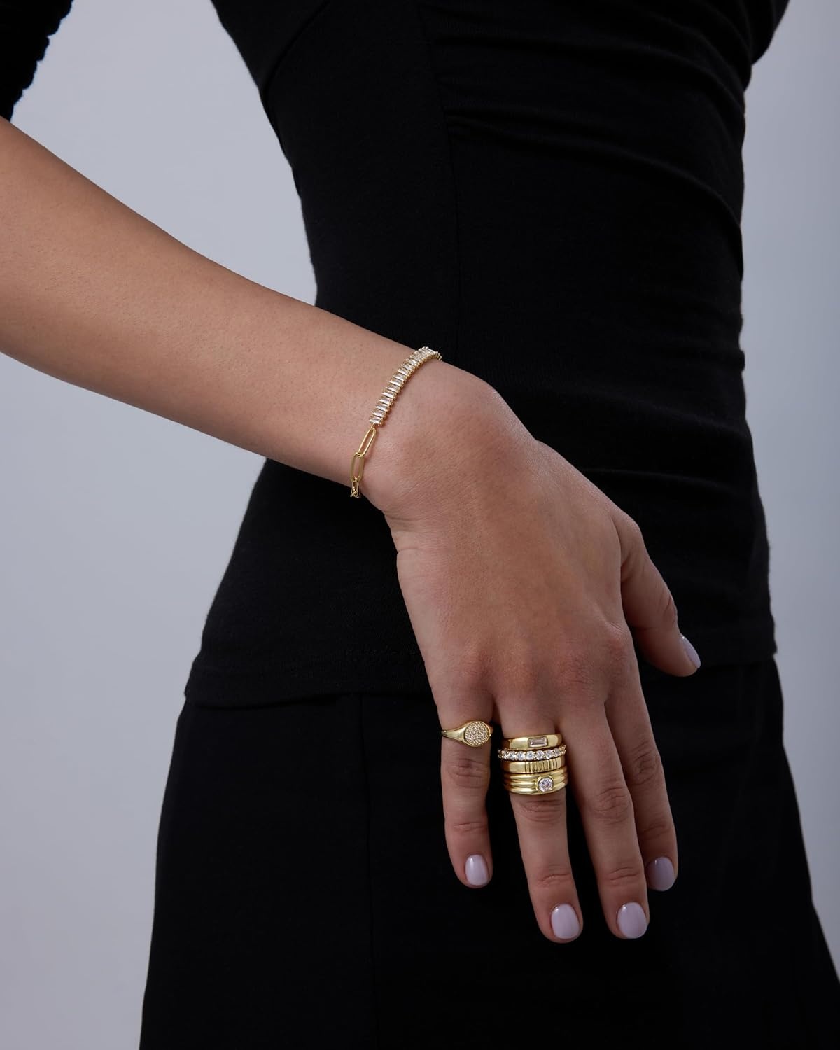 image:imagePAVOI 14K Gold Plated Paperclip Tennis Bracelets for Women Link Chain Gold Bracelet for Women with Cubic Zirconia Adjustable Trendy Bridal JewelryWhite Gold