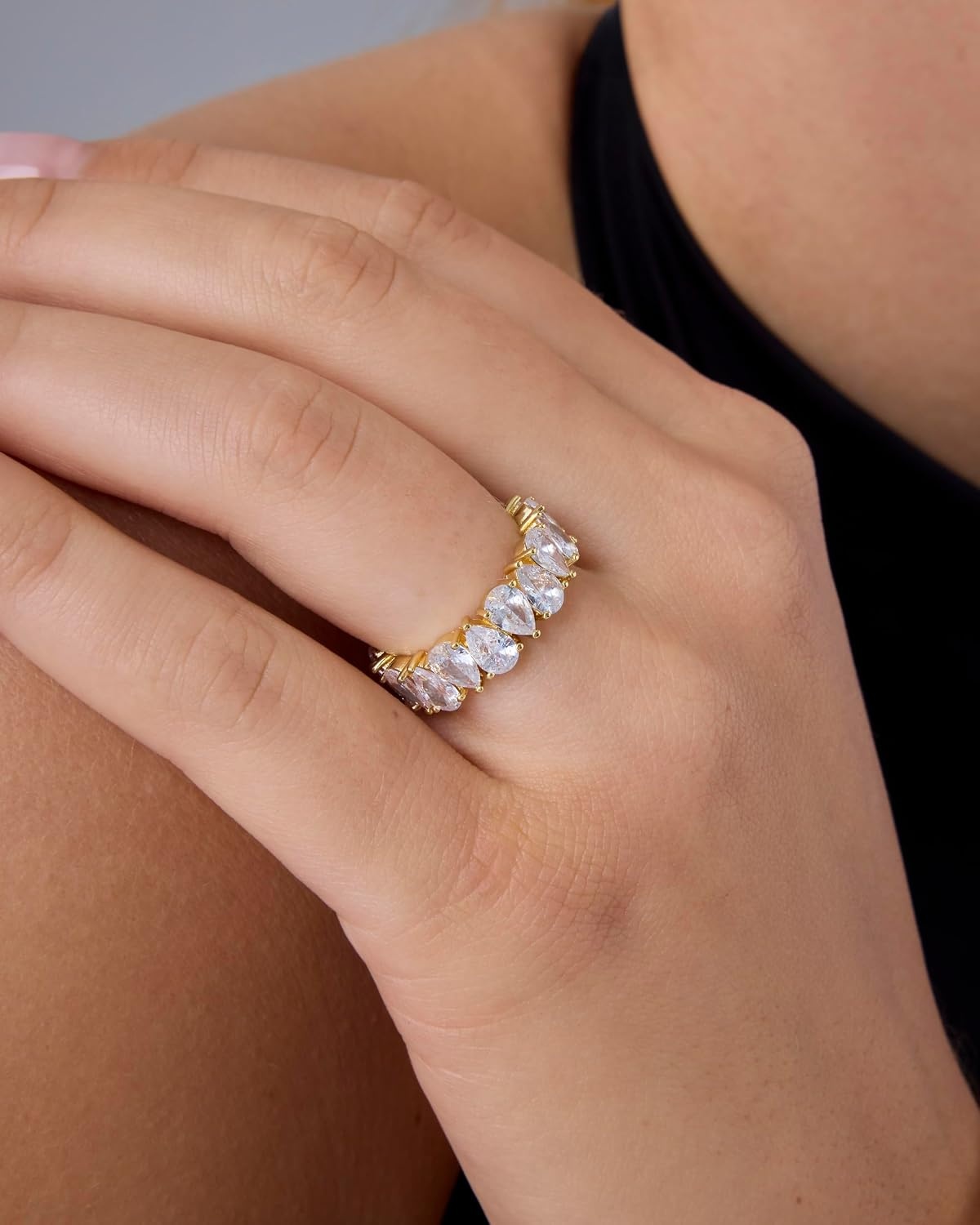 image:imagePAVOI 14K Gold Plated Pear Love Eternity Rings for Women Gold Cubic Zirconia Ring Bridal Eternity Wedding Band RingYellow Gold