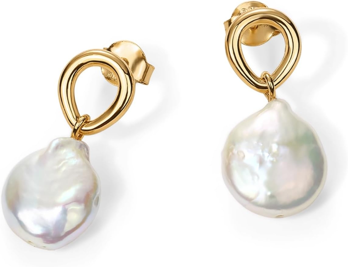 image:imagePAVOI 14K Gold Plated Pearl Earrings for Women Pearl Statement Drop Bridal Earrings 925 Sterling Silver Posts Dangle Studs Gold Wedding JewelryYellow Gold