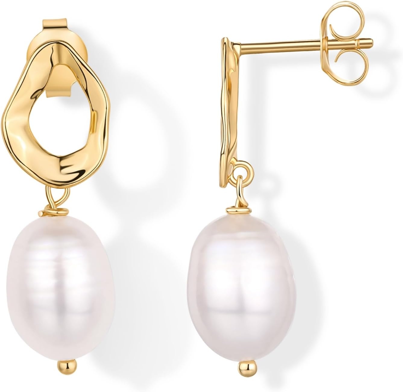 image:imagePAVOI 14K Gold Plated Pearl Earrings for Women Pearl Statement Drop Bridal Earrings 925 Sterling Silver Posts Dangle Studs Gold Wedding JewelryYellow Gold