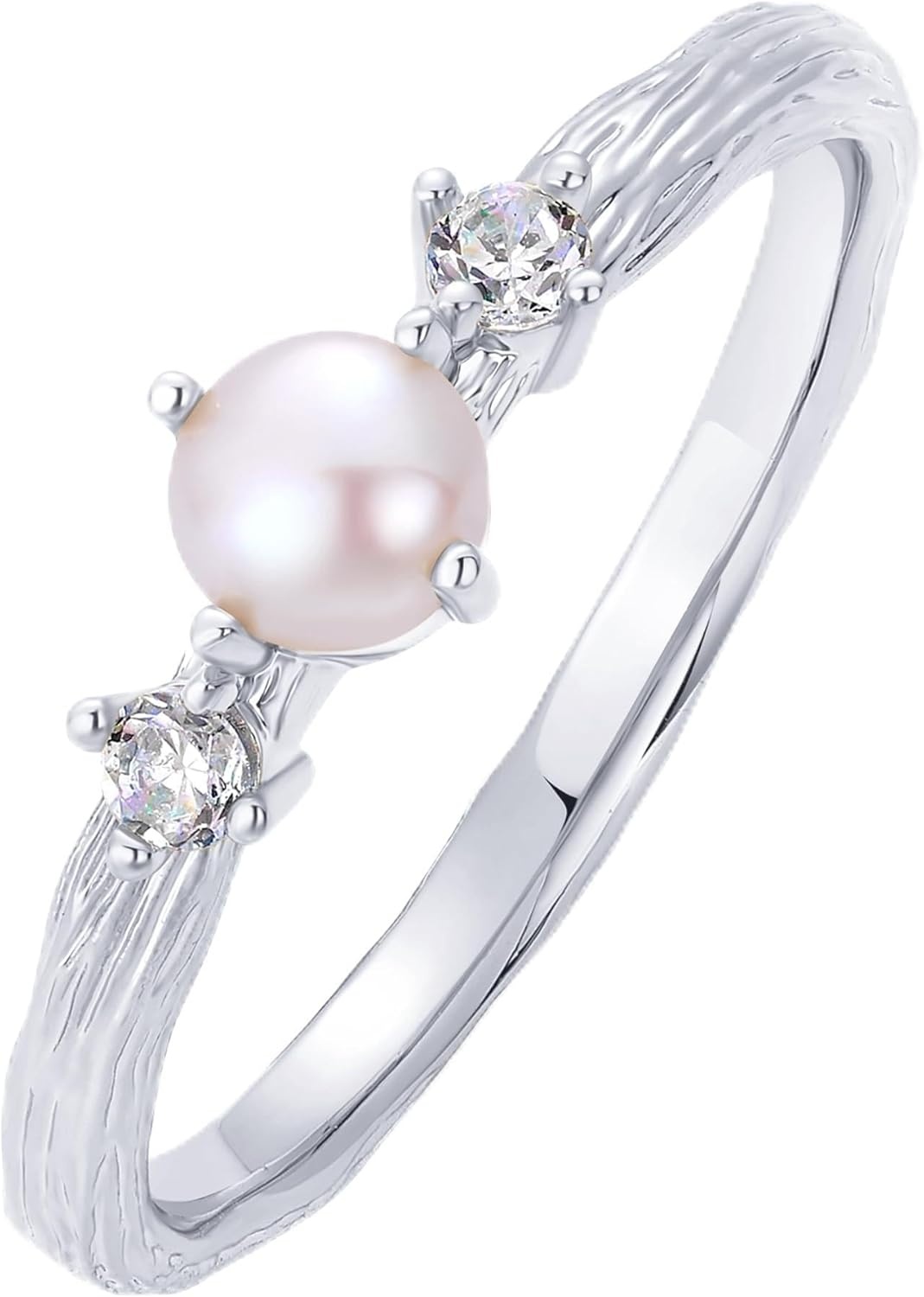 image:imagePAVOI 14K Gold Plated Pearl Hammered Ring for Women Dainty Elegant Stackable Cubic Zirconia Thin Band for WomenWhite Gold