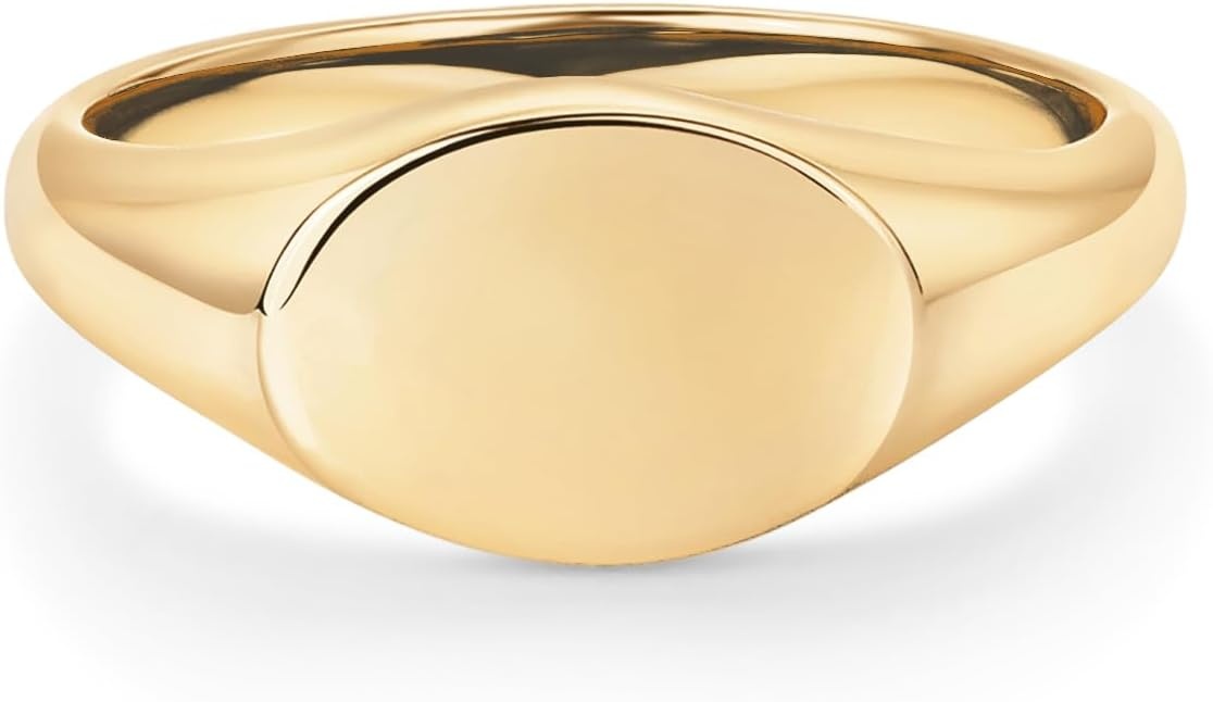 image:imagePAVOI 14K Gold Plated Pinky Signet Ring for Women Lightweight Statement Bands Chunky Signet Stackable RingsYellow Gold