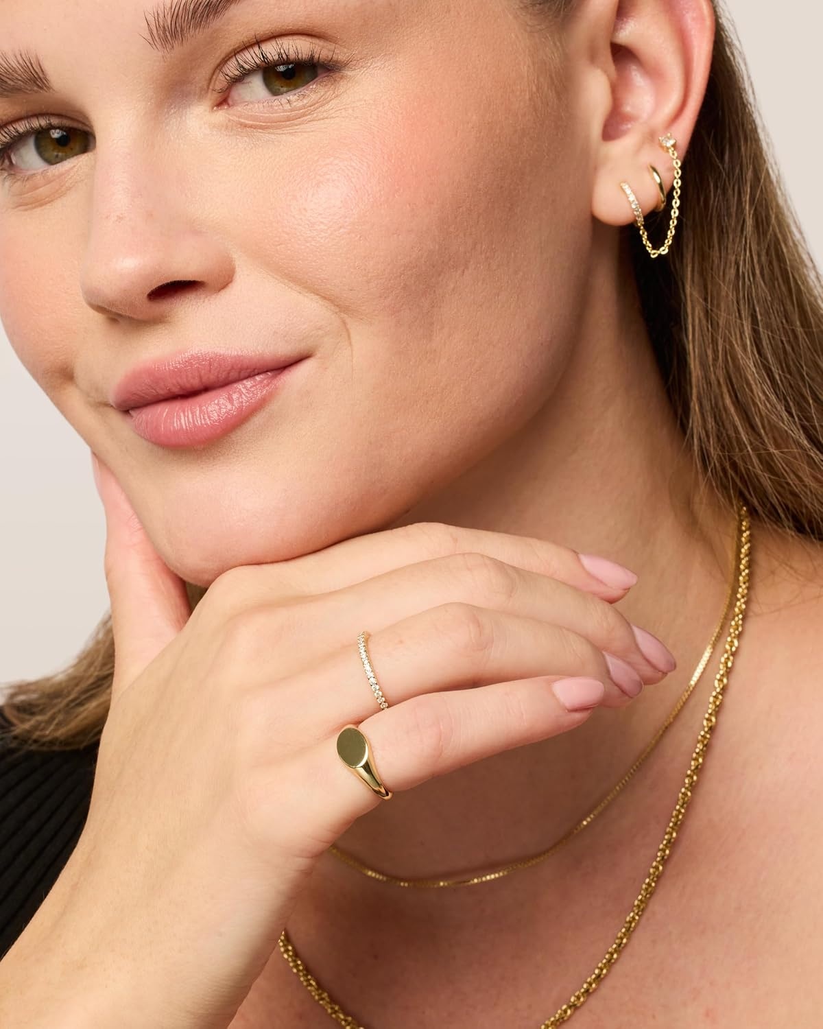 image:imagePAVOI 14K Gold Plated Pinky Signet Ring for Women Lightweight Statement Bands Chunky Signet Stackable RingsYellow Gold
