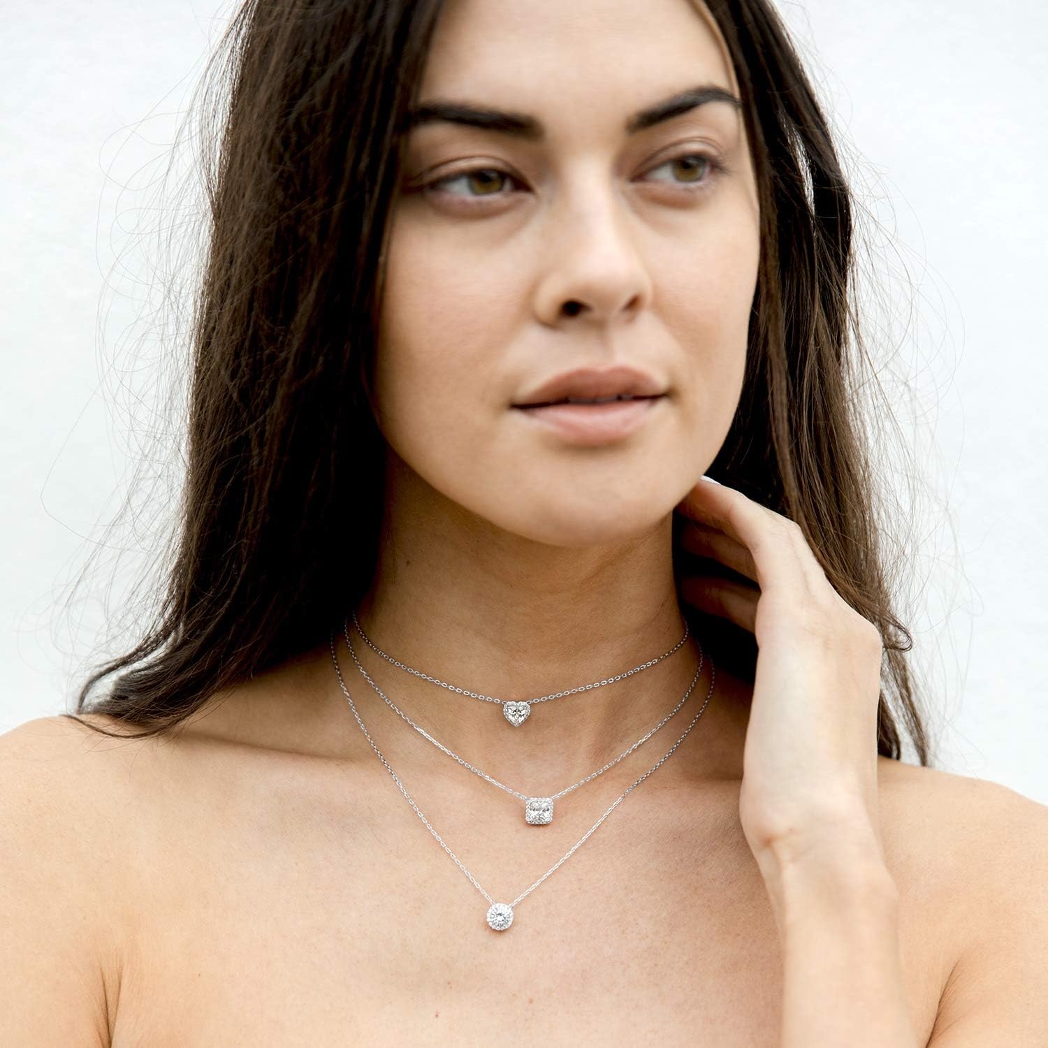 image:imagePAVOI 14K Gold Plated Post Faux Diamond Round Solitaire Pendant Halo Necklace Gold Necklace for Women Slider AdjustableWhite Gold