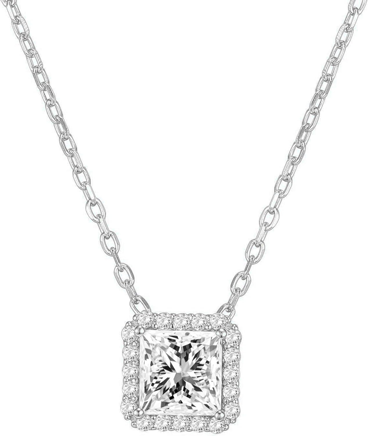 image:imagePAVOI 14K Gold Plated Post Faux Diamond Round Solitaire Pendant Halo Necklace Gold Necklace for Women Slider AdjustableWhite Gold