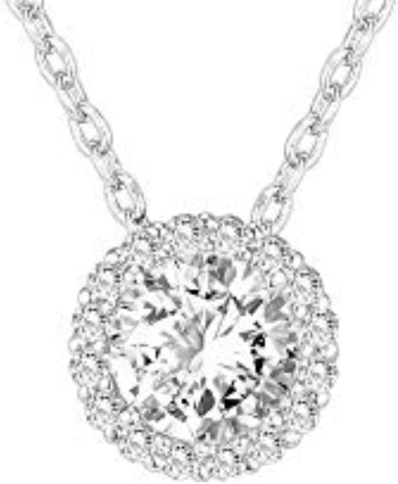 image:imagePAVOI 14K Gold Plated Post Faux Diamond Round Solitaire Pendant Halo Necklace Gold Necklace for Women Slider AdjustableWhite Gold