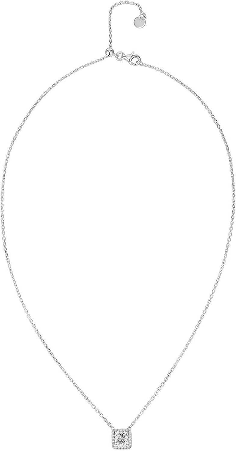 image:imagePAVOI 14K Gold Plated Post Faux Diamond Round Solitaire Pendant Halo Necklace Gold Necklace for Women Slider AdjustableWhite Gold