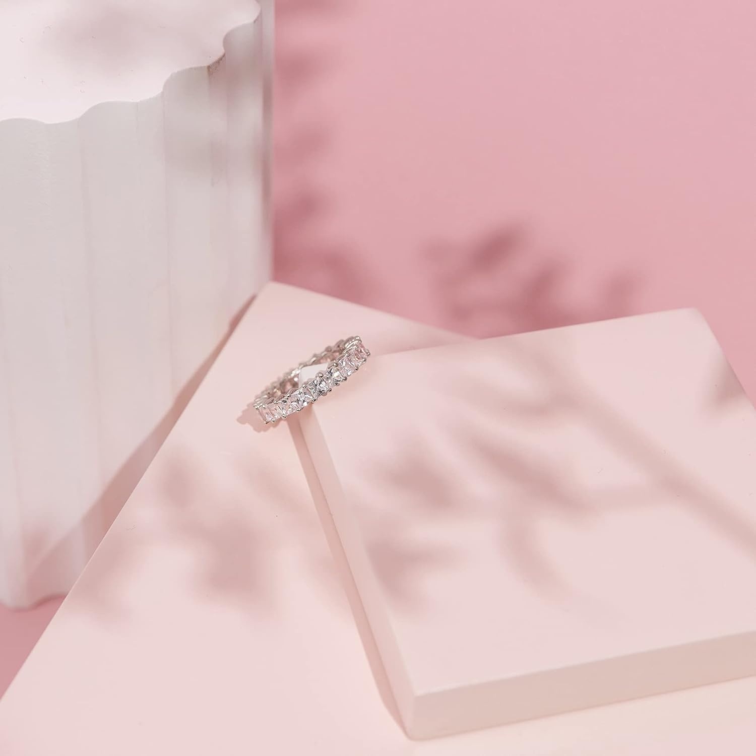 image:imagePAVOI 14K Gold Plated Rings with Cubic Zirconia Love and Stackable 3mm Princess Cut Rings for WomenWhite Gold