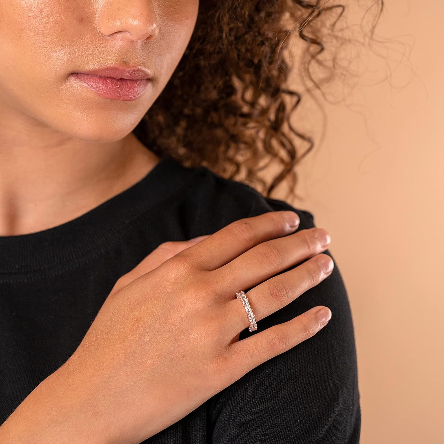 image:imagePAVOI 14K Gold Plated Rings with Cubic Zirconia Love and Stackable 3mm Princess Cut Rings for WomenWhite Gold