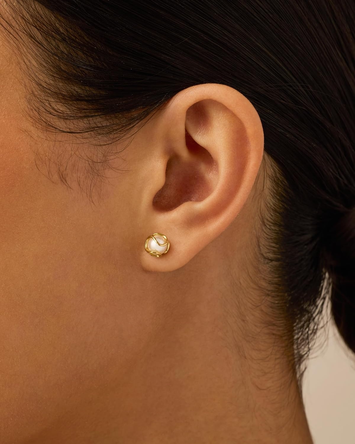 image:imagePAVOI 14K Gold Plated Round Caged Small Pearl Stud Earrings Trendy Gold Pearl Earrings for Women Hypoallergenic Classic Bride JewelryWhite Gold