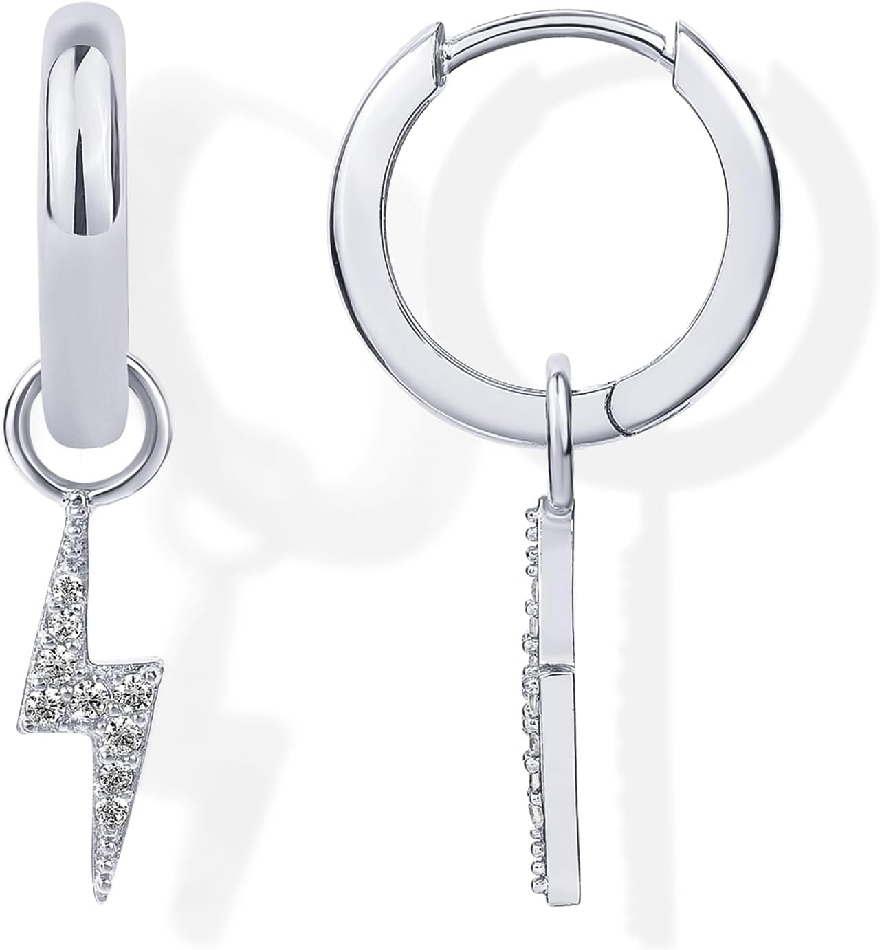 image:imagePAVOI 14K Gold Plated S925 Sterling Silver Post Lightweight Drop Dangle Huggie Hoop Earrings for Women Star Lock Pearl Cross Lightening Coin Dainty EarringsWhite Gold