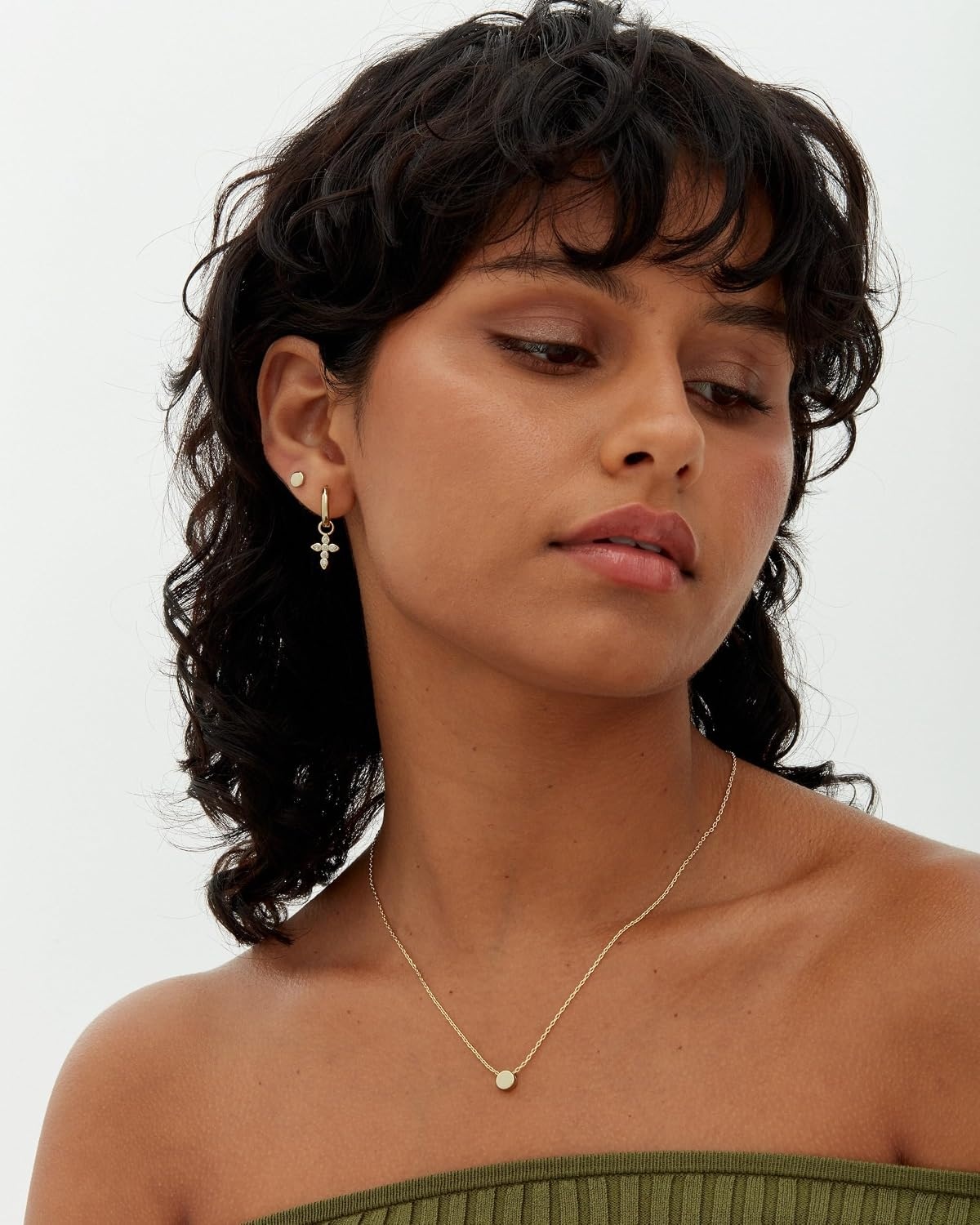 image:imagePAVOI 14K Gold Plated S925 Sterling Silver Post Lightweight Drop Dangle Huggie Hoop Earrings for Women Star Lock Pearl Cross Lightening Coin Dainty EarringsWhite Gold
