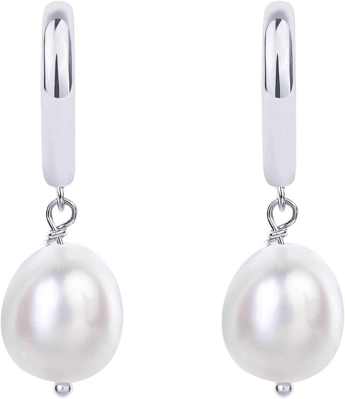 image:imagePAVOI 14K Gold Plated S925 Sterling Silver Post Lightweight Drop Dangle Huggie Hoop Earrings for Women Star Lock Pearl Cross Lightening Coin Dainty EarringsWhite Gold
