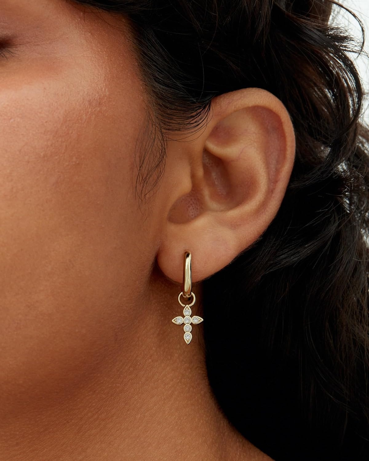 image:imagePAVOI 14K Gold Plated S925 Sterling Silver Post Lightweight Drop Dangle Huggie Hoop Earrings for Women Star Lock Pearl Cross Lightening Coin Dainty EarringsWhite Gold