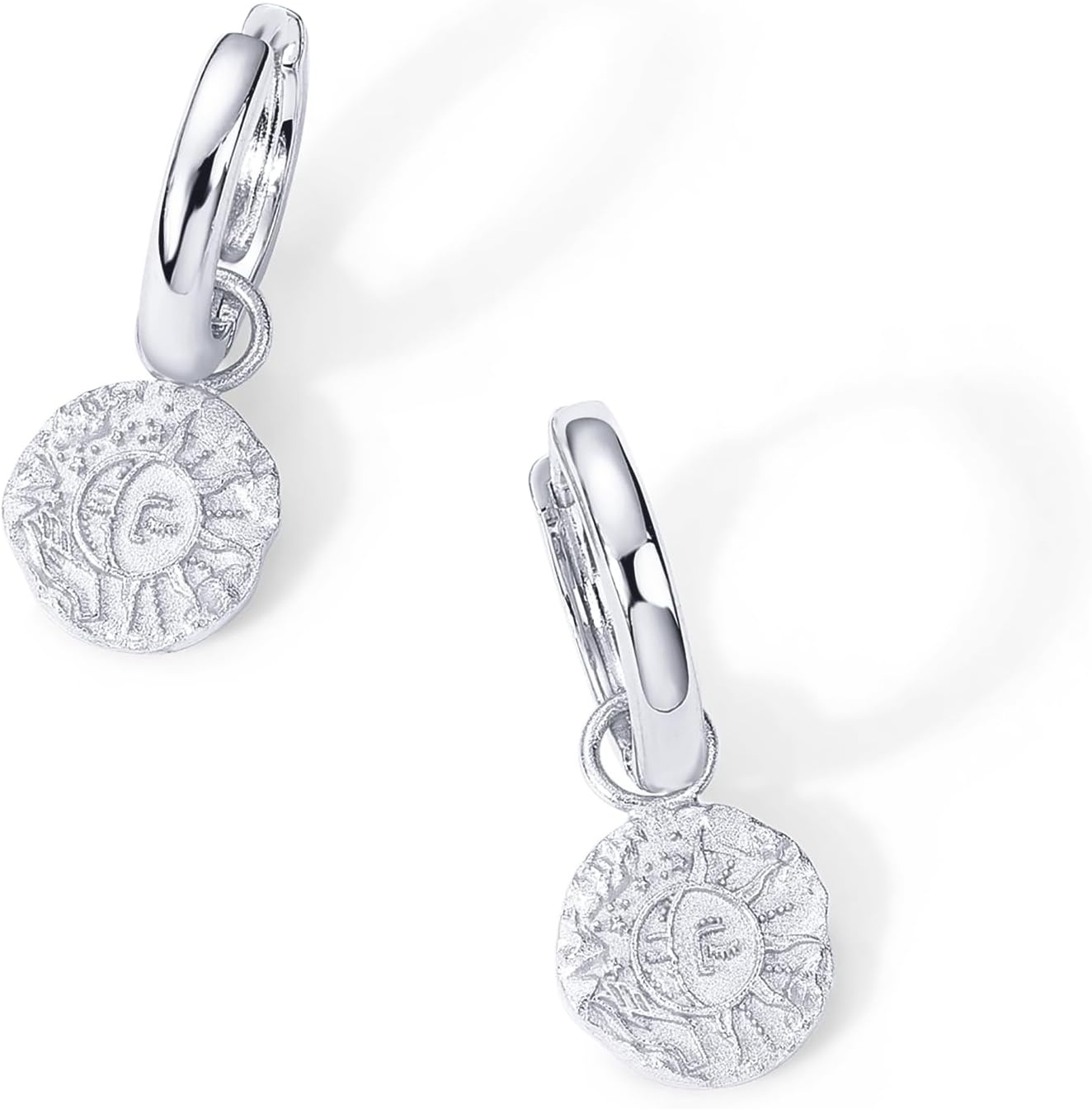 image:imagePAVOI 14K Gold Plated S925 Sterling Silver Post Lightweight Drop Dangle Huggie Hoop Earrings for Women Star Lock Pearl Cross Lightening Coin Dainty EarringsWhite Gold