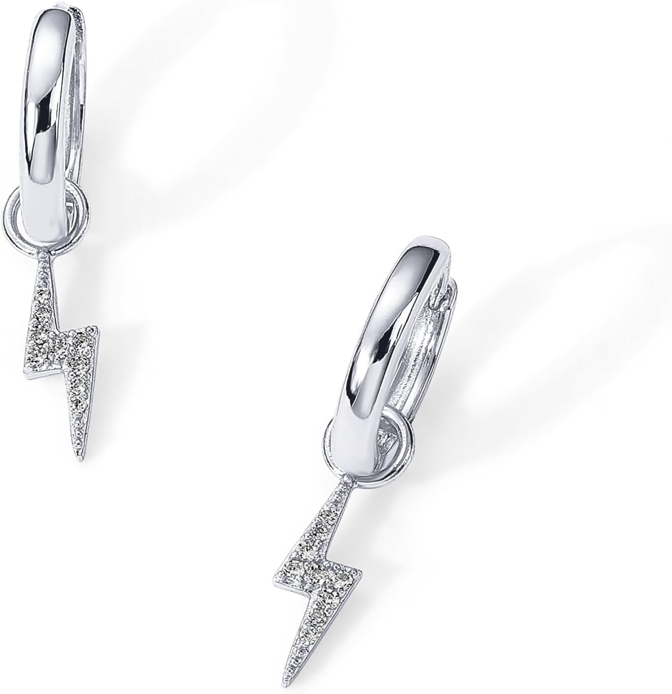 image:imagePAVOI 14K Gold Plated S925 Sterling Silver Post Lightweight Drop Dangle Huggie Hoop Earrings for Women Star Lock Pearl Cross Lightening Coin Dainty EarringsWhite Gold