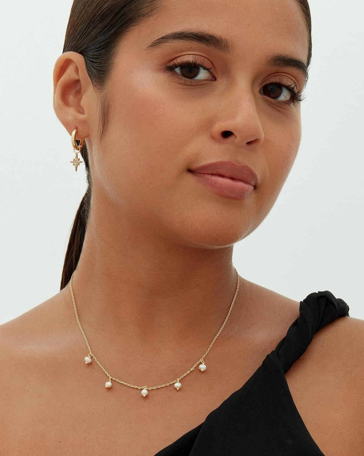 image:imagePAVOI 14K Gold Plated S925 Sterling Silver Post Lightweight Drop Dangle Huggie Hoop Earrings for Women Star Lock Pearl Cross Lightening Coin Dainty EarringsWhite Gold