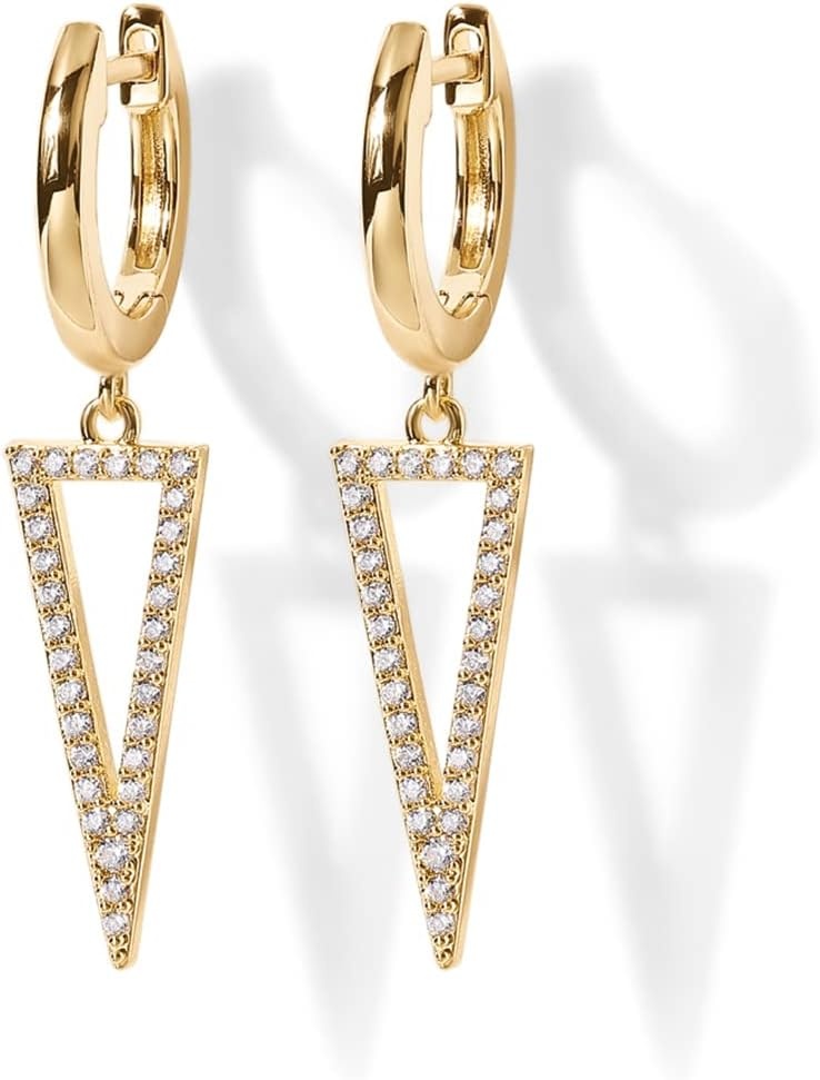 image:imagePAVOI 14K Gold Plated S925 Sterling Silver Post Lightweight DropDangle Huggie Earrings for Women Star Lock Butterfly Moon Lightning Dainty EarringsYellow Gold