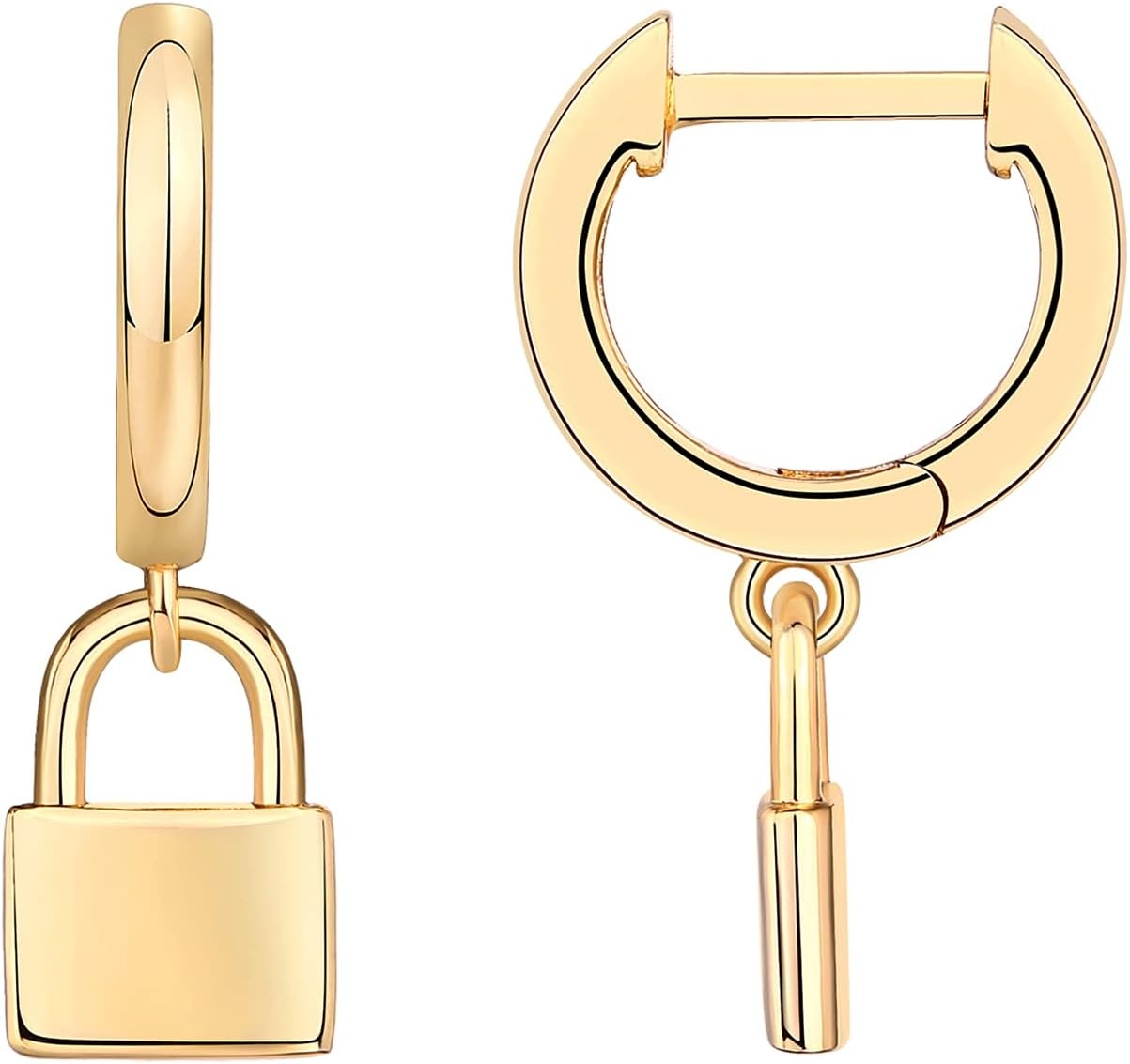 image:imagePAVOI 14K Gold Plated S925 Sterling Silver Post Lightweight DropDangle Huggie Earrings for Women Star Lock Butterfly Moon Lightning Dainty EarringsYellow Gold