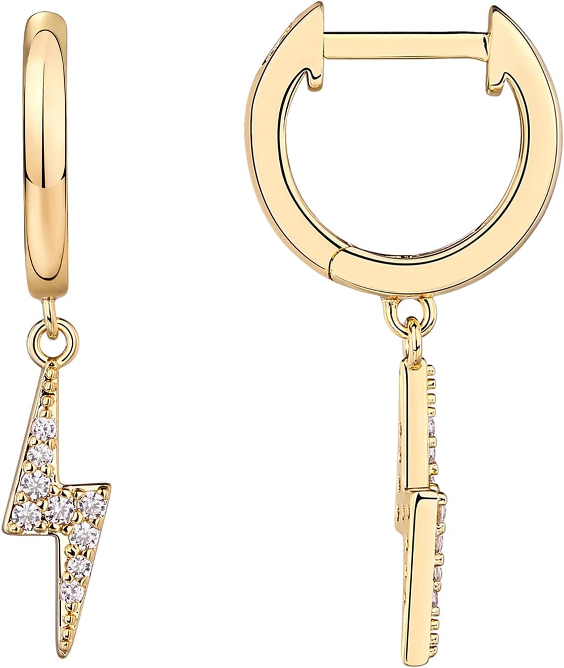 image:imagePAVOI 14K Gold Plated S925 Sterling Silver Post Lightweight DropDangle Huggie Earrings for Women Star Lock Butterfly Moon Lightning Dainty EarringsYellow Gold