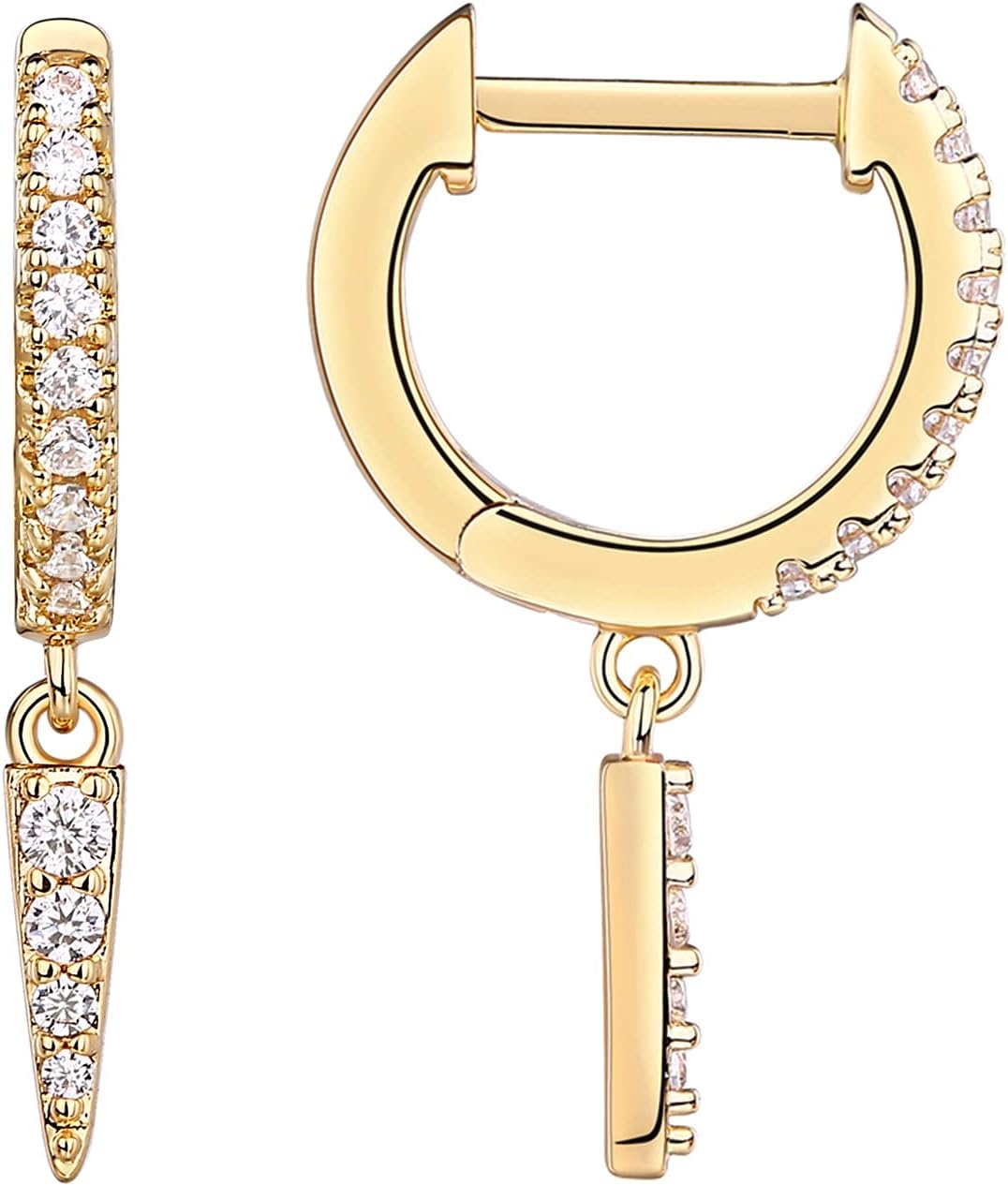 image:imagePAVOI 14K Gold Plated S925 Sterling Silver Post Lightweight DropDangle Huggie Earrings for Women Star Lock Butterfly Moon Lightning Dainty EarringsYellow Gold