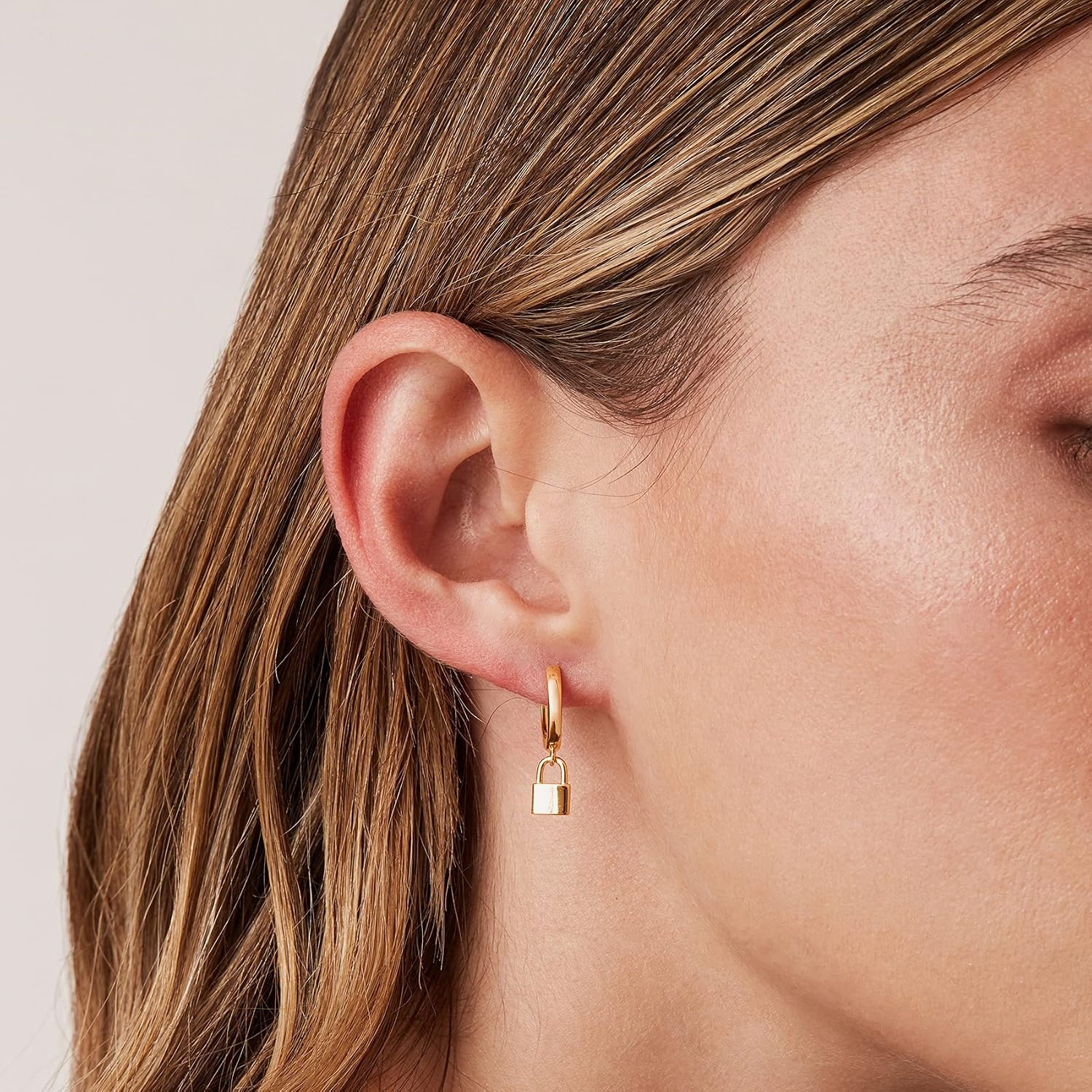 image:imagePAVOI 14K Gold Plated S925 Sterling Silver Post Lightweight DropDangle Huggie Earrings for Women Star Lock Butterfly Moon Lightning Dainty EarringsYellow Gold