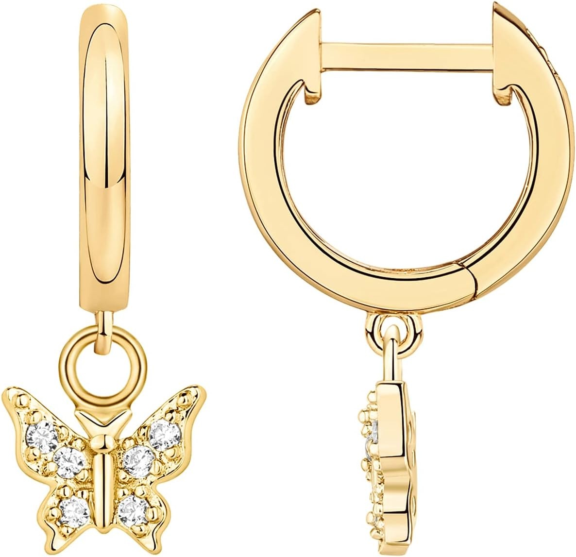 image:imagePAVOI 14K Gold Plated S925 Sterling Silver Post Lightweight DropDangle Huggie Earrings for Women Star Lock Butterfly Moon Lightning Dainty EarringsYellow Gold