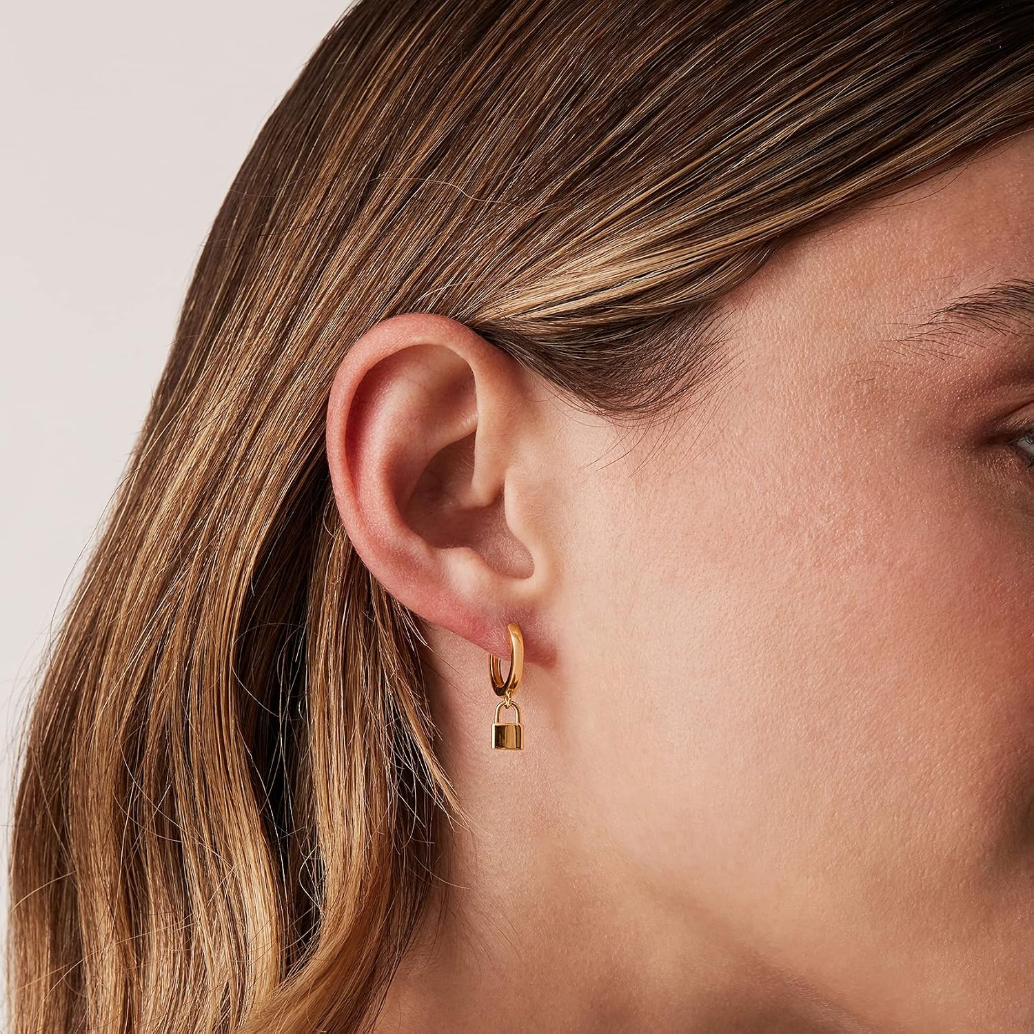 image:imagePAVOI 14K Gold Plated S925 Sterling Silver Post Lightweight DropDangle Huggie Earrings for Women Star Lock Butterfly Moon Lightning Dainty EarringsYellow Gold