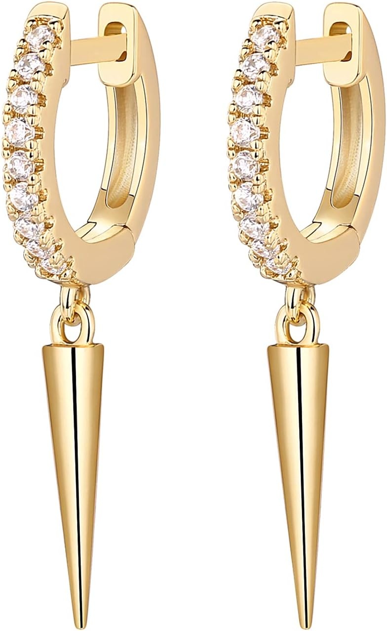 image:imagePAVOI 14K Gold Plated S925 Sterling Silver Post Lightweight DropDangle Huggie Earrings for Women Star Lock Butterfly Moon Lightning Dainty EarringsYellow Gold