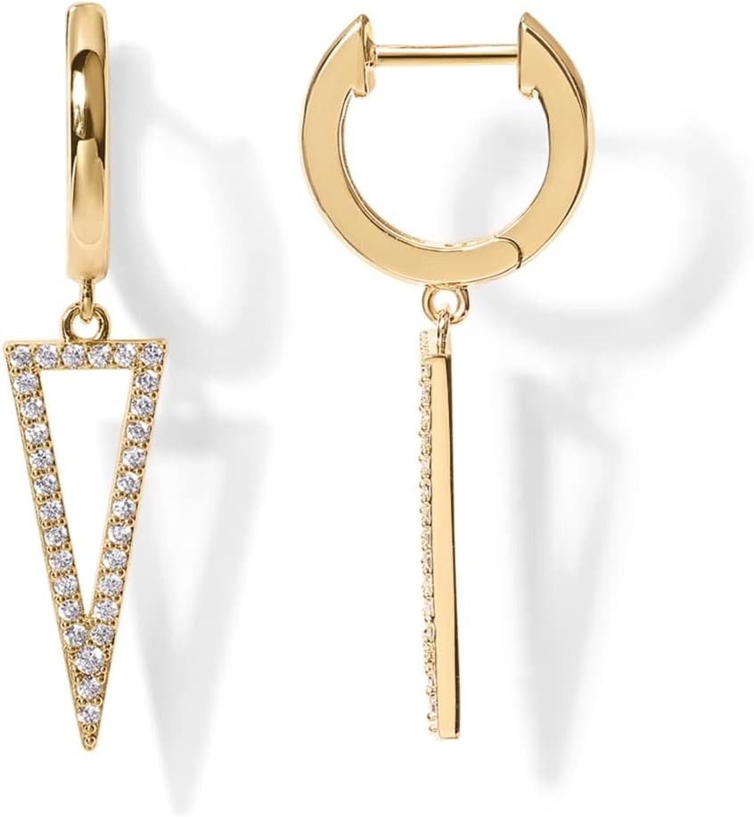 image:imagePAVOI 14K Gold Plated S925 Sterling Silver Post Lightweight DropDangle Huggie Earrings for Women Star Lock Butterfly Moon Lightning Dainty EarringsYellow Gold