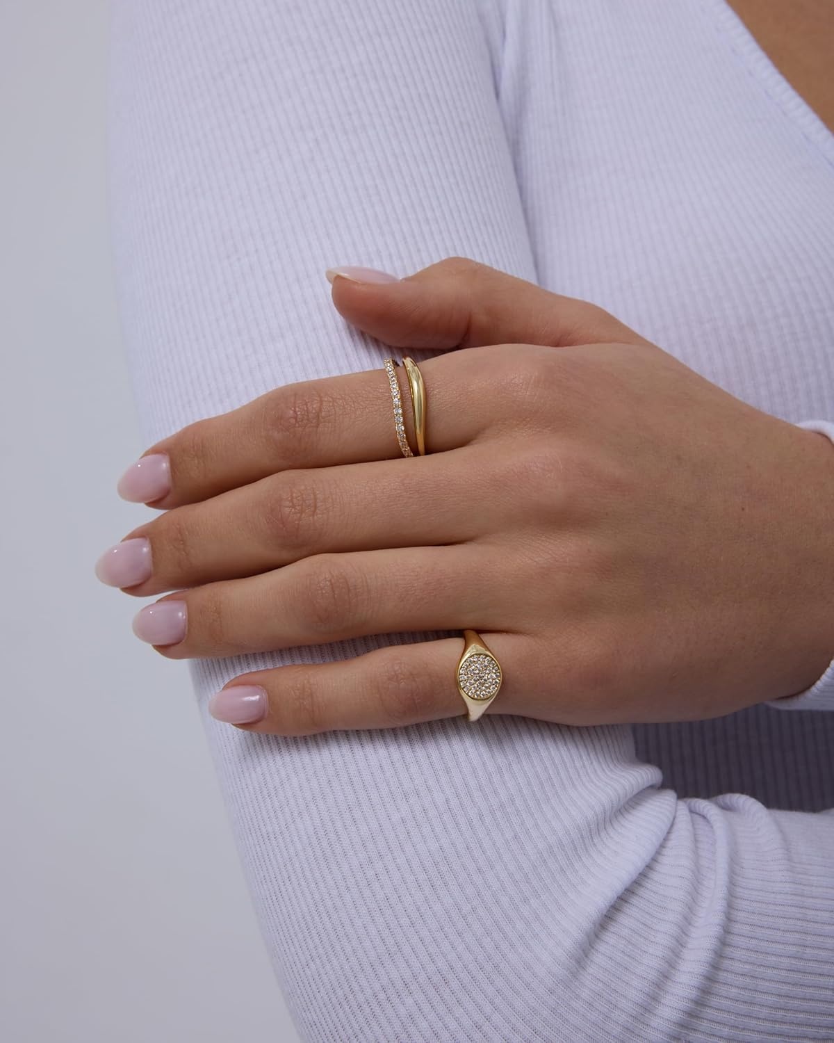 image:imagePAVOI 14K Gold Plated Signet Ring for Women Pinky Ring with Round Cubic Zirconia Dainty Lightweight Thin Statement JewelryYellow Gold