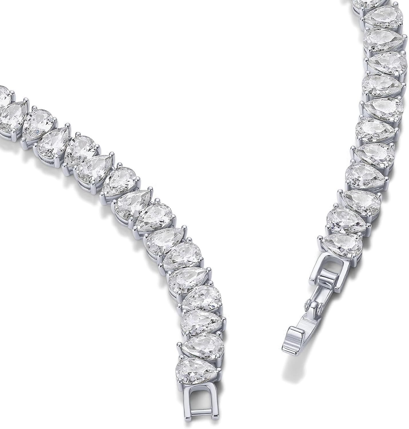 image:imagePAVOI 14K Gold Plated Simulated Diamond Tennis Necklaces for Women Classic Tennis Chain Timeless Station Round and Pear Cubic Zirconia Stones Choker NecklacePear 15 Inches