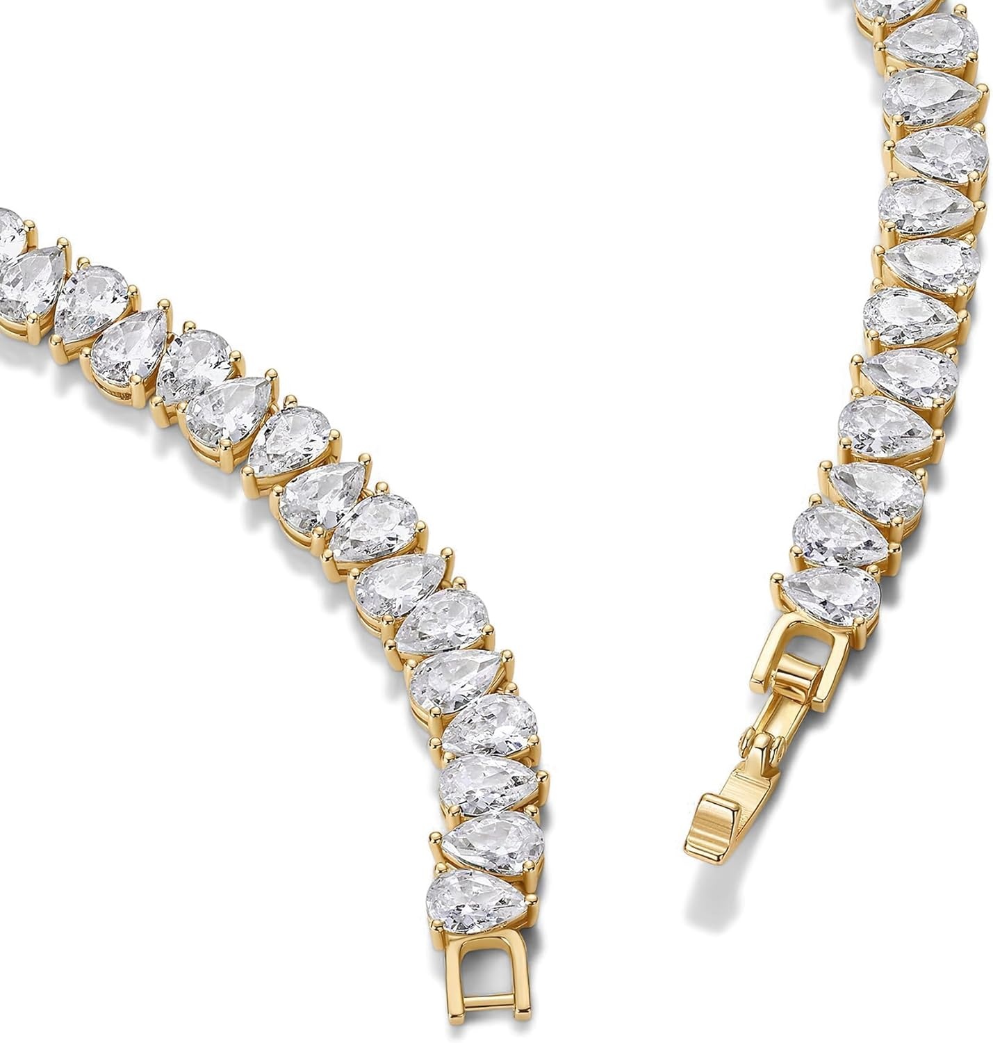 image:imagePAVOI 14K Gold Plated Simulated Diamond Tennis Necklaces for Women Classic Tennis Chain Timeless Station Round and Pear Cubic Zirconia Stones Choker NecklacePear 15 Inches