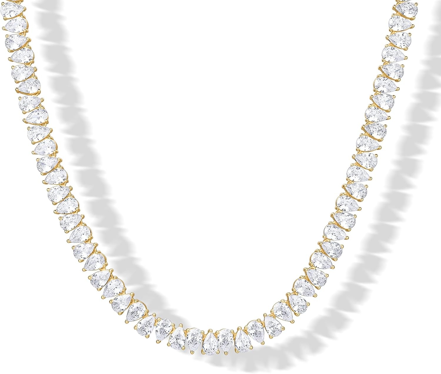 image:imagePAVOI 14K Gold Plated Simulated Diamond Tennis Necklaces for Women Classic Tennis Chain Timeless Station Round and Pear Cubic Zirconia Stones Choker NecklacePear 15 Inches