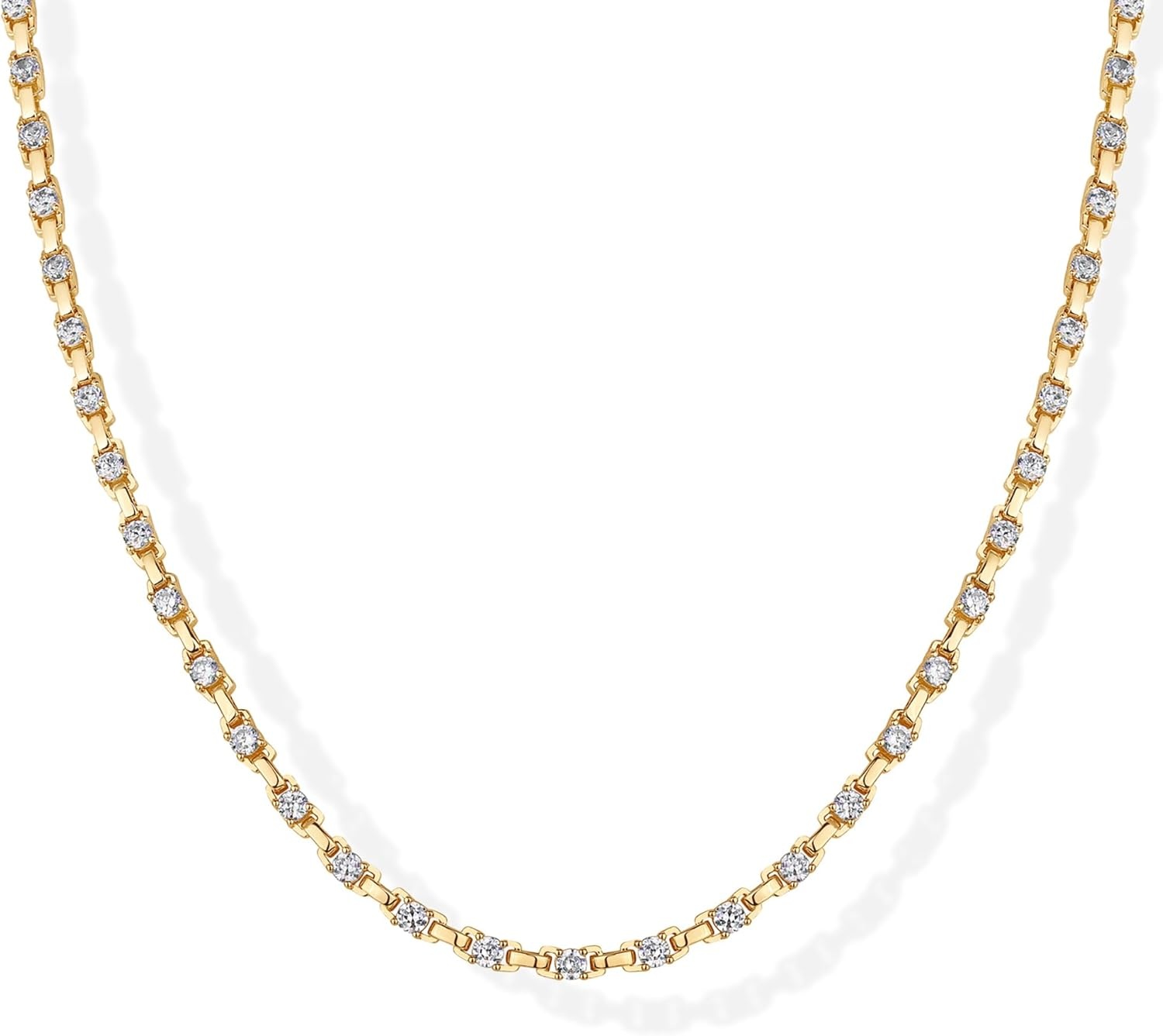 image:imagePAVOI 14K Gold Plated Simulated Diamond Tennis Necklaces for Women Classic Tennis Chain Timeless Station Round and Pear Cubic Zirconia Stones Choker NecklaceStation