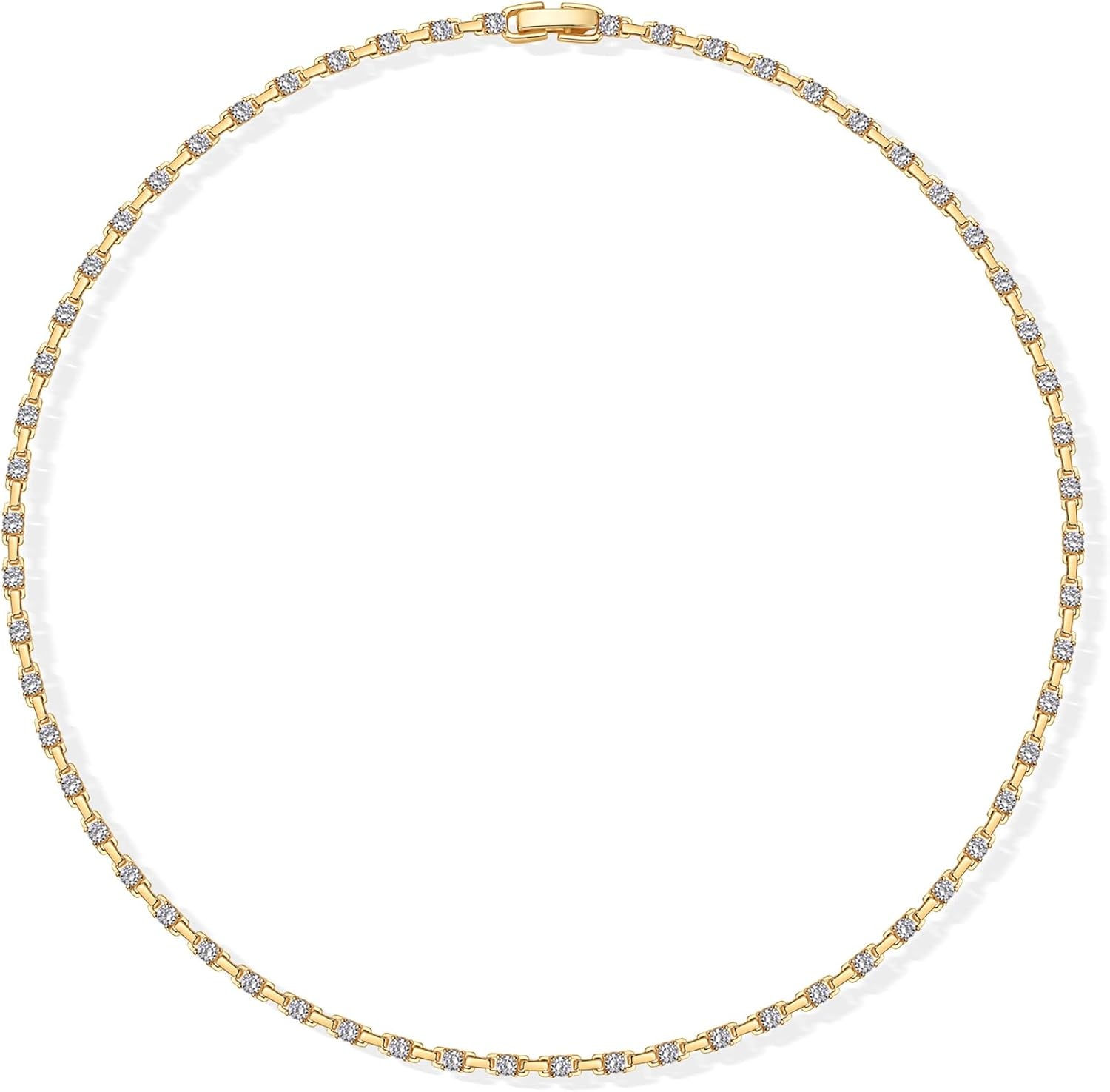 image:imagePAVOI 14K Gold Plated Simulated Diamond Tennis Necklaces for Women Classic Tennis Chain Timeless Station Round and Pear Cubic Zirconia Stones Choker NecklaceStation