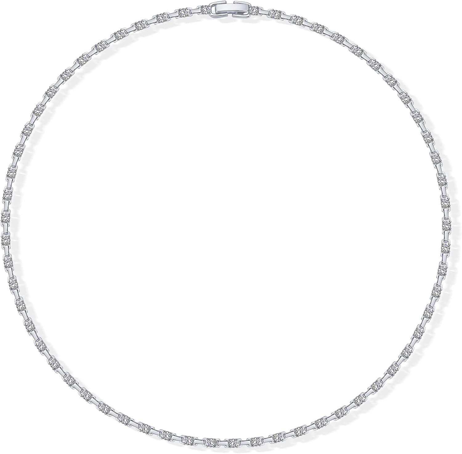image:imagePAVOI 14K Gold Plated Simulated Diamond Tennis Necklaces for Women Classic Tennis Chain Timeless Station Round and Pear Cubic Zirconia Stones Choker NecklaceStation