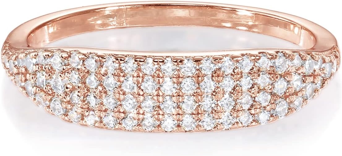 image:imagePAVOI 14K Gold Plated Slim Signet Ring with Sparkling Cubic Zirconia Lightweight Dainty Statement Rings for Women Everyday JewelryRose Gold