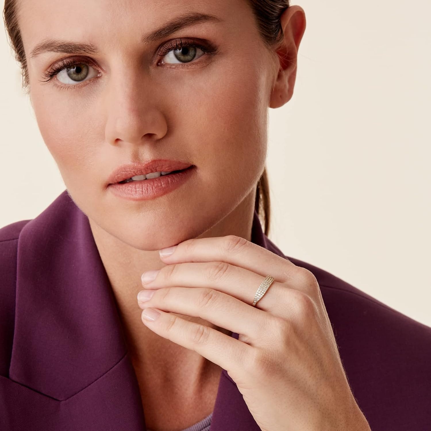 image:imagePAVOI 14K Gold Plated Slim Signet Ring with Sparkling Cubic Zirconia Lightweight Dainty Statement Rings for Women Everyday JewelryRose Gold
