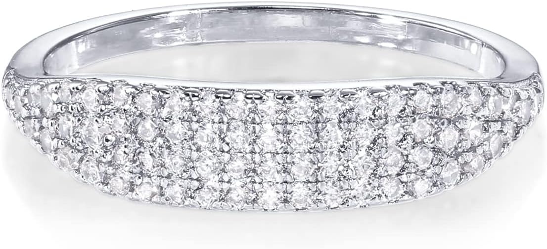 image:imagePAVOI 14K Gold Plated Slim Signet Ring with Sparkling Cubic Zirconia Lightweight Dainty Statement Rings for Women Everyday JewelryWhite Gold