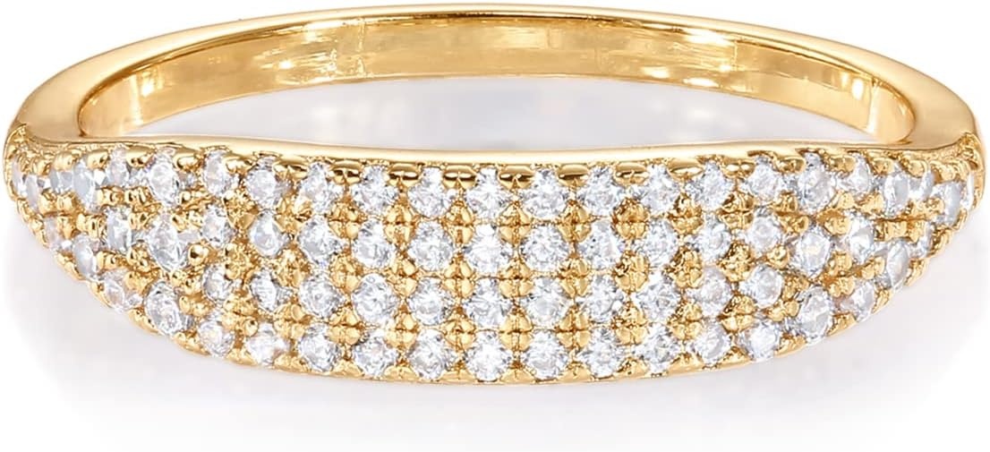 image:imagePAVOI 14K Gold Plated Slim Signet Ring with Sparkling Cubic Zirconia Lightweight Dainty Statement Rings for Women Everyday JewelryYellow Gold