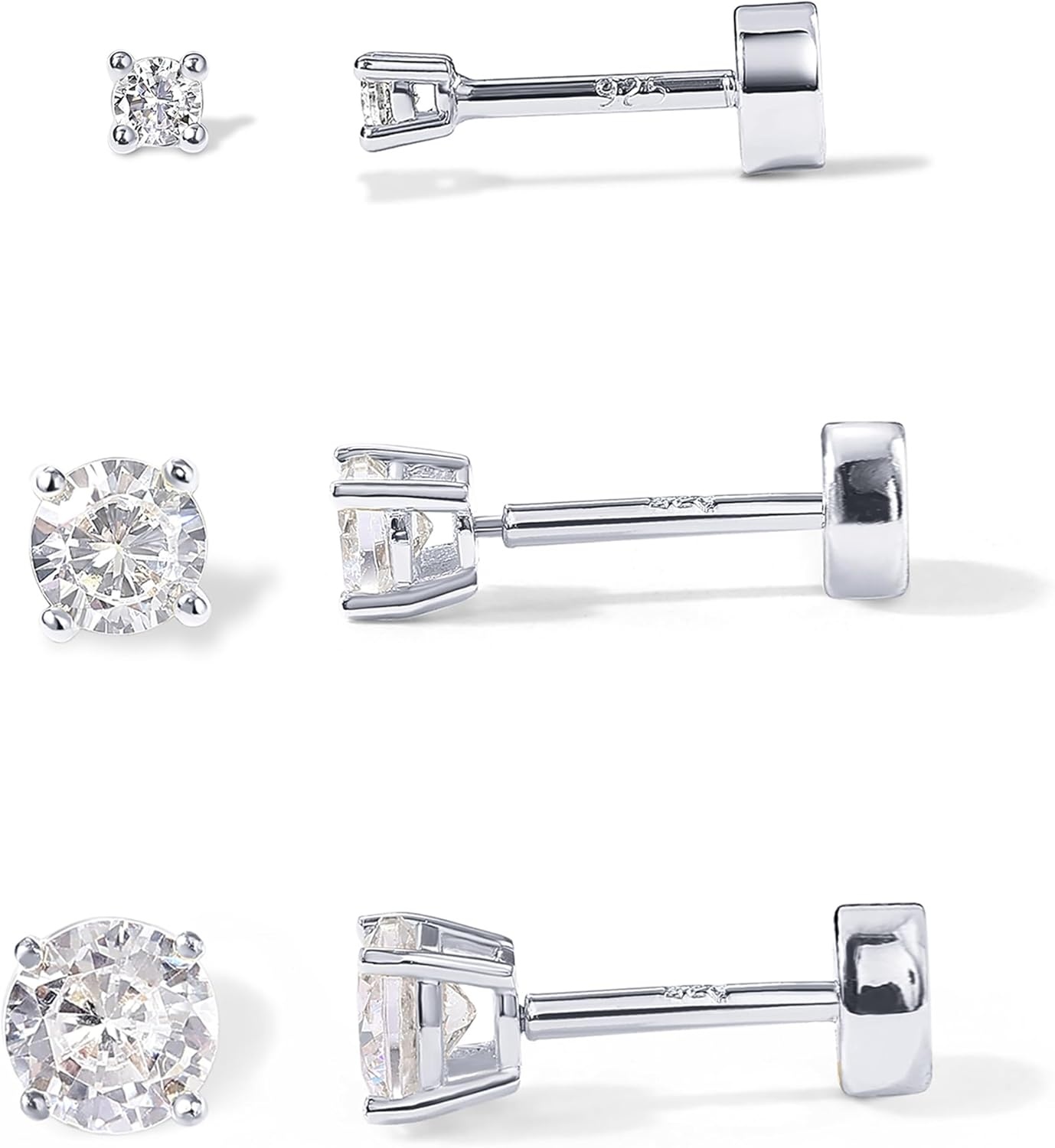 image:imagePAVOI 14K Gold Plated Solid 925 Sterling Silver Post Cubic Zirconia Stud Flat Back Earrings for Women Cartilage Earring Helix Piercing Jewelry Small Stud Earrings for WomenWhite Gold