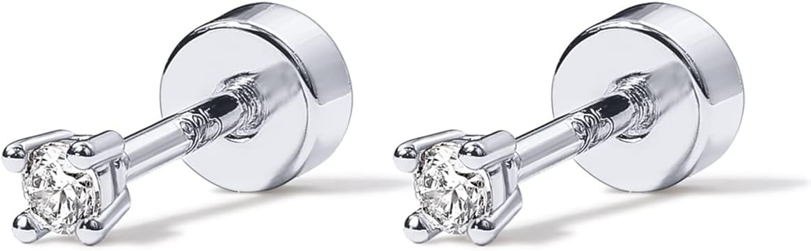 image:imagePAVOI 14K Gold Plated Solid 925 Sterling Silver Post Cubic Zirconia Stud Flat Back Earrings for Women Cartilage Earring Helix Piercing Jewelry Small Stud Earrings for WomenWhite Gold